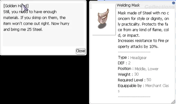 Dialog und Beschreibung der Welding-Mask-Quest