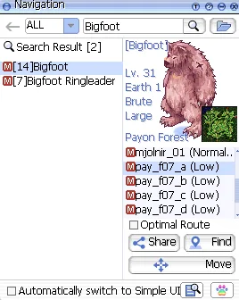 Navigation mit Suchergebnissen für Bigfoot