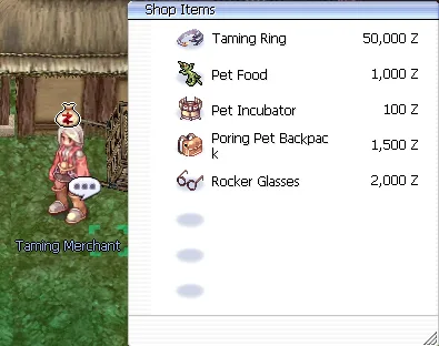 Händler mit Taming Ring und Pet-Zubehör